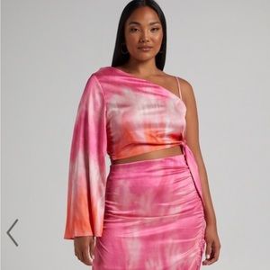 Two Piece Pink Tie Die Skirt Set (Size Medium)